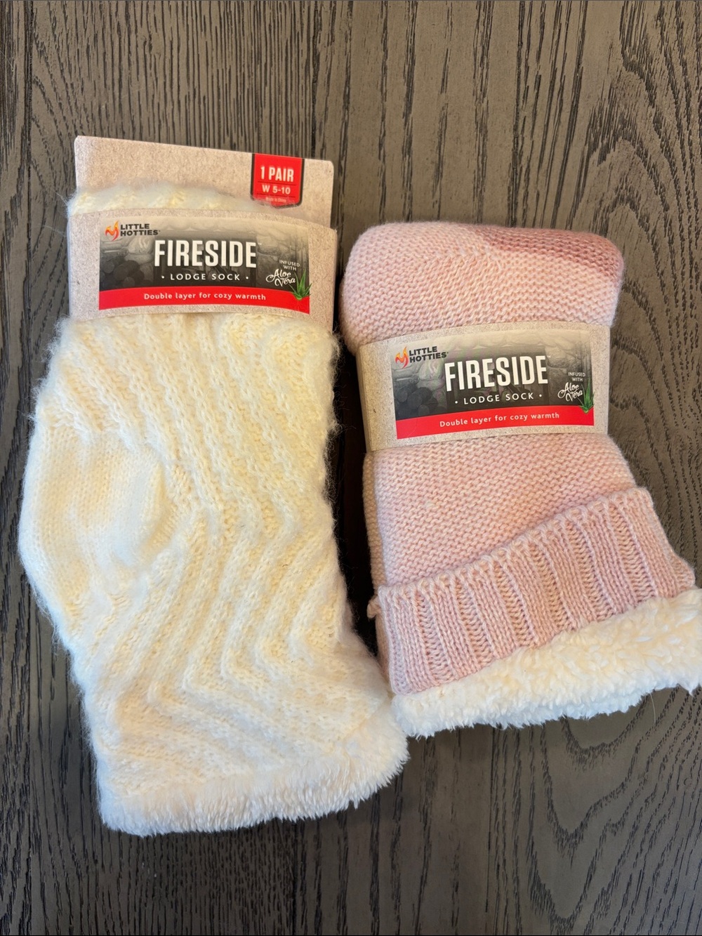 Fireside Lodge Sock Set of 2- Cream and Light Pink -